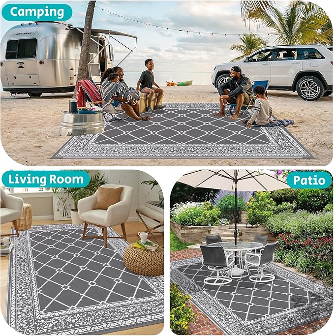 HEBE Outdoor Rug 8'x10' for Patios Waterproof Clearance Reversible Patio Mat Plastic Straw Rug RV Camping Mat Outside Area Rug Carpet for Camping RV,Porch,Deck,Balcony,Camper,Backyard