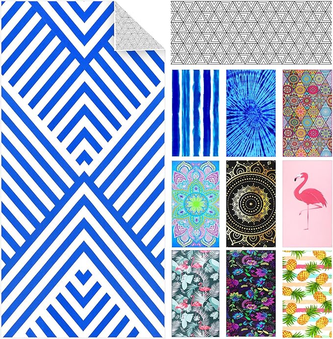 Microfiber Lightweight Thin Beach Towel Sandproof Compact Clearance Towels Quick Dry Sand Free Pool Swim Fast Drying Sandless Blanket Travel Essentials Accessories Vacation Men Adult Gift Blue Striped