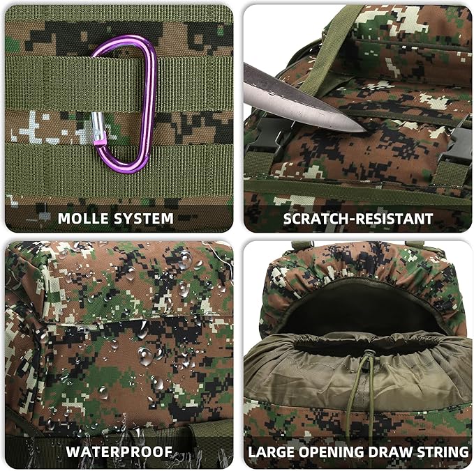70L Camping Hiking Military Tactical Backpack Outdoor Water-Repellent Adjustable Sport Bags