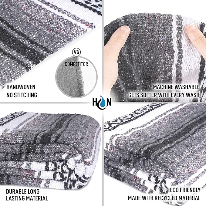 Authentic Extra Large Mexican Blanket (70"x50") - Handwoven Yoga Blanket, Serape Blanket - Artisanal Falsa Blanket, Beach Blanket, Camping Blanket, Picnic Blanket, Outdoor Blanket (Oxford)