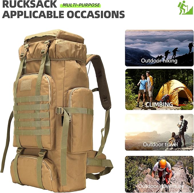 70L Camping Hiking Military Tactical Backpack Outdoor Water-Repellent Adjustable Sport Bags