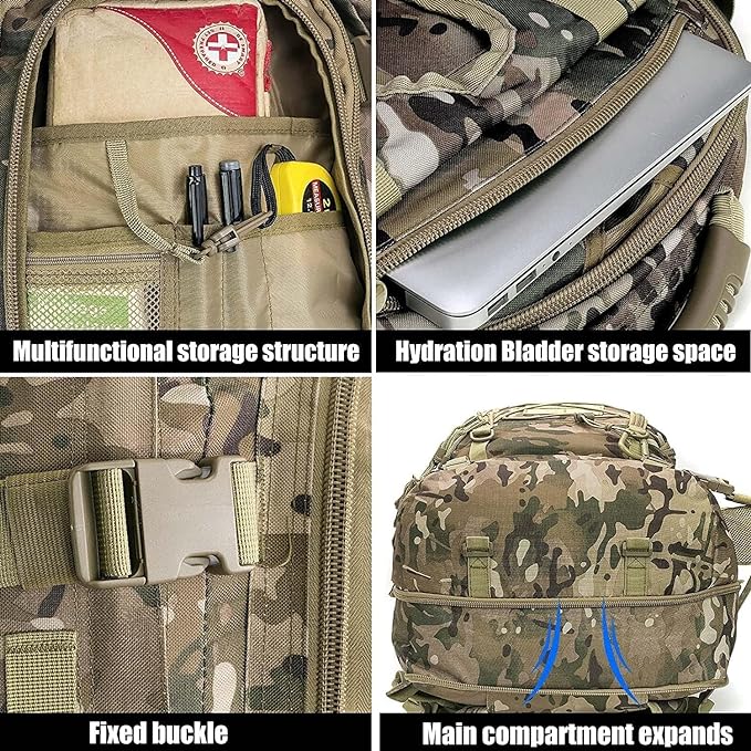 Expandable 40-64L Military Tactical Backpack 3 Day Bag Hiking Gym Sport Camping