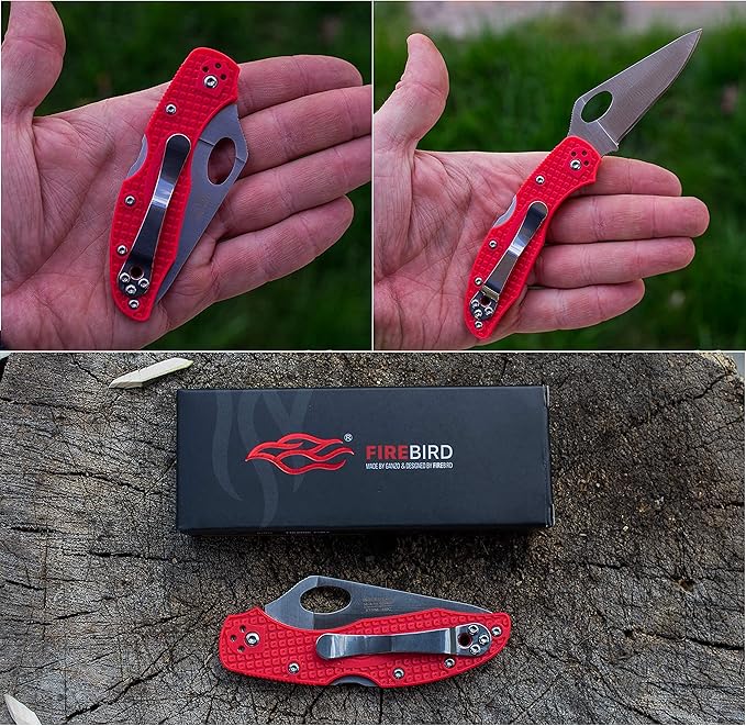 Firebird GANZO F759M Pocket Folding Knife 440C Stainless Steel Blade Nylon Glass Fiber Anti-Slip Handle with Clip Fishing Camping EDC Knife (Orange)
