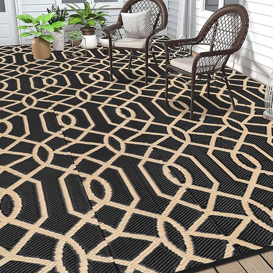 HEBE Outdoor Rug 9'x12' for Patios Waterproof Clearance Reversible Patio Mat Plastic Straw Rug RV Camping Mat Outside Area Rug Carpet for Camping RV,Porch,Deck,Balcony,Camper,Backyard