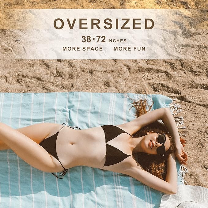 Genovega Cotton Turkish Beach Towel Soft Absorbent Oversized Quick Dry Extra Large Sand Free Adult Bath Bathroom Towel Lightweight Fast Drying Thin Sandless Compact No Sand Packable Foldable Stuff