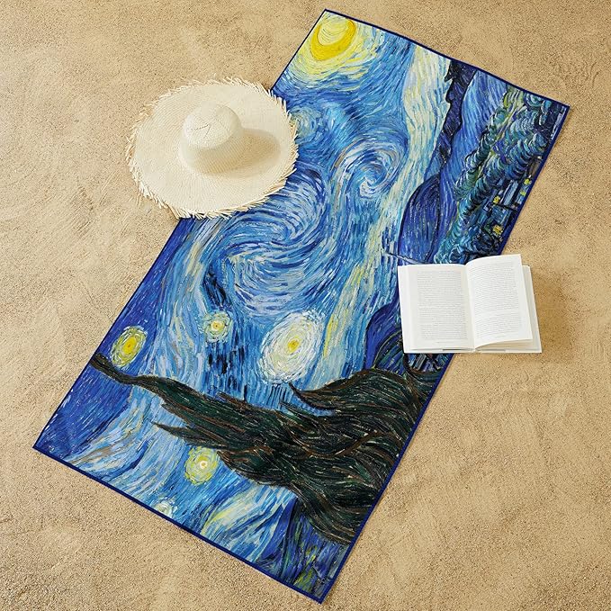 Large Oversized Microfiber Beach Towel - 40x63 Inches, Sand-Free, Quick-Drying, Ultra-Soft, Ideal for Travel, Pool, Yoga, and Camping - Includes Matching Drawstring Travel Pouch, van Gogh Starry Night