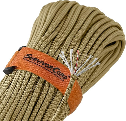 TITAN Survival Patented Paracord 550 - 25ft, 100ft, 500ft & Color Options - 620LB Strength Survival Paracord Military Spec with 3 Strands - Heavy Duty Hank Cord for Camping & Outdoors with Firestarter