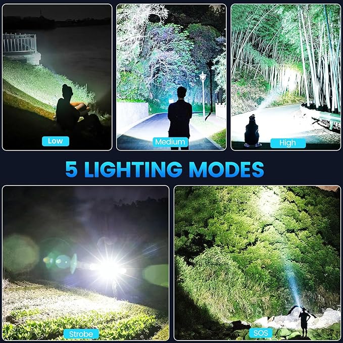 Rechargeable LED Flashlights, 250000 High Lumens, 5 Modes Zoomable, Super Bright Flashlight, Tactical Powerful IPX7 Waterproof Handheld Flash Light for Emergencies, Hiking, Camping
