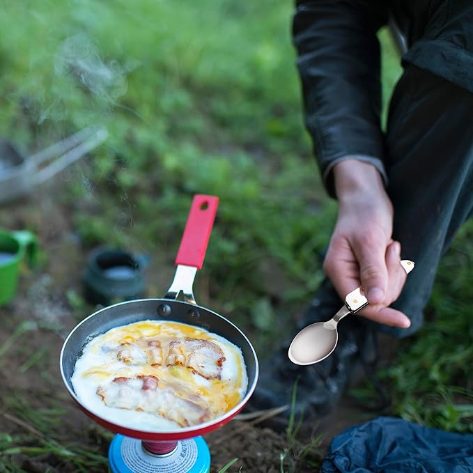 Orblue 4-in-1 Camping Utensils, 2-Pack - Portable Stainless Steel Spoon, Fork, Knife & Bottle Opener Combo Set - Travel, Backpacking Cutlery Multitool, Red
