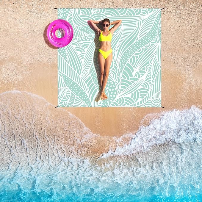 Beach Blanket Waterproof Sandproof Beach Mat 79βx 83β for 1-4 Adults Quick Drying Durable Outdoor Picnic Mat for Beach Festival Travel Picnic Camping Hiking (LBL-Ripple, 79"Γ108"(6 Person))