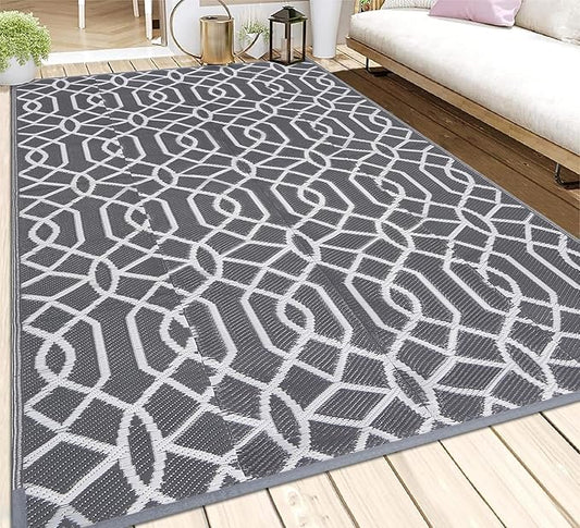 HEBE Outdoor Rug 5'x8' for Patios Waterproof Clearance Reversible Patio Mat Plastic Straw Rug RV Camping Mat Outside Area Rug Carpet for Camping RV,Porch,Deck,Balcony,Camper,Backyard