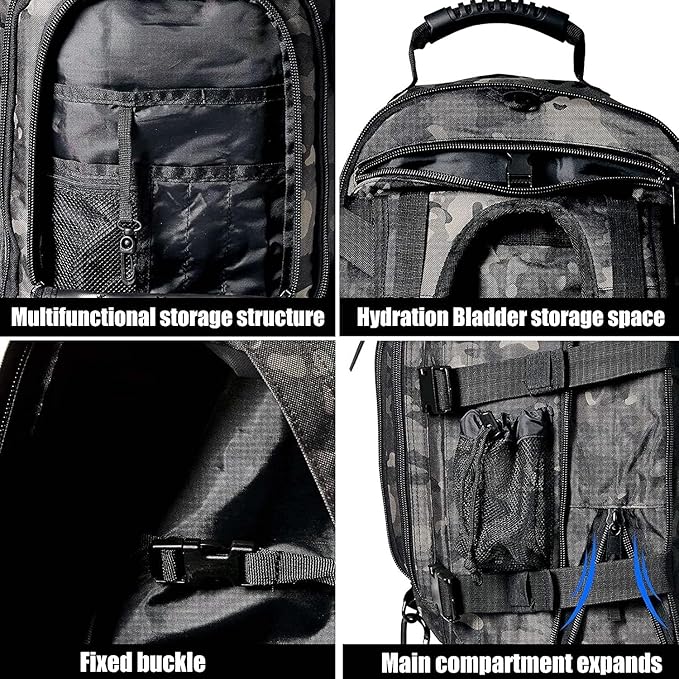 Expandable 40-64L Military Tactical Backpack 3 Day Bag Hiking Gym Sport Camping