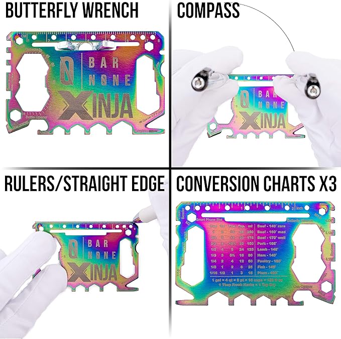 50 in 1 Credit Card Multitool Wallet Multi Tool Money Clip Clips Xtreme Ninja EDC Gerber Leatherman Knives Utility Knife Slim Wallets Minimalist Survival Everyday Carry | BAR NONE Xinja, Rainbow