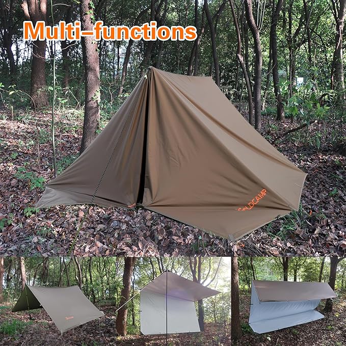 GOLDCAMP Waterproof Camping Tarp,70D Nylon 10''X10'' Hammock Rain Fly ,UV 50+ and PU15000mm Tent Tarp Shelter Canopy,Heavy Duty Multifunctional Sun Shade or Rain Fly Essentials for Hiking Backpacking