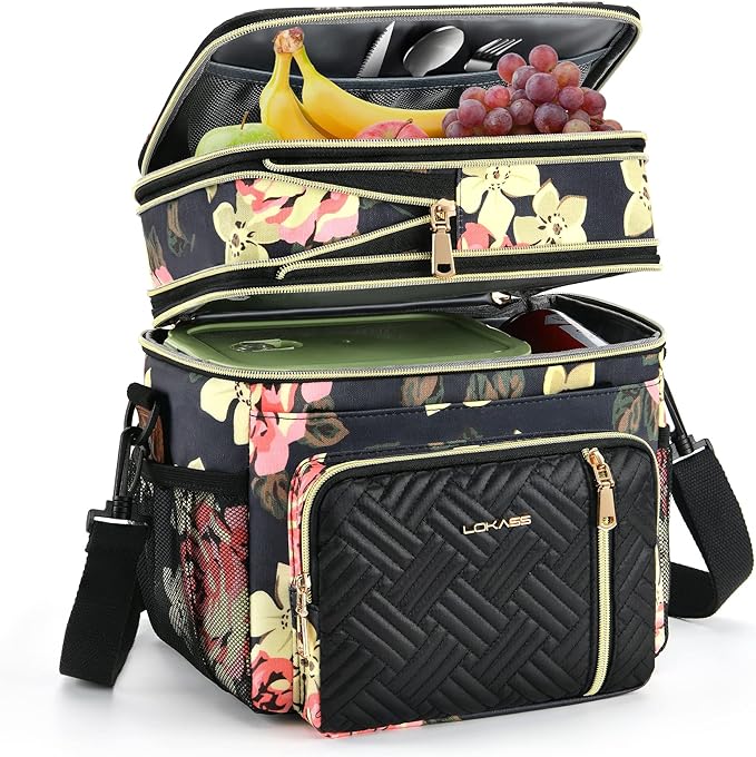 Lunch Box & Lunch Bag for Women, Large Insulated Adult Lunch Box Leakproof Lunchbox Cooler Bag for Work Picnic Beach,16L, Floral
