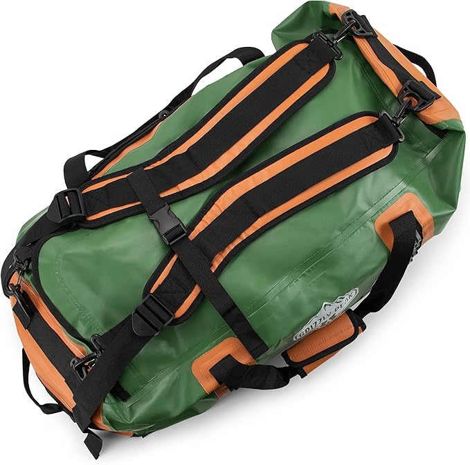 Dri-Tech Waterproof Dry Duffle Bag, IP 65 Lightweight Roll-Top Dry Bag with Backpacking Shoulder Straps & 4 Extra Pockets – Protects Personal Belongings