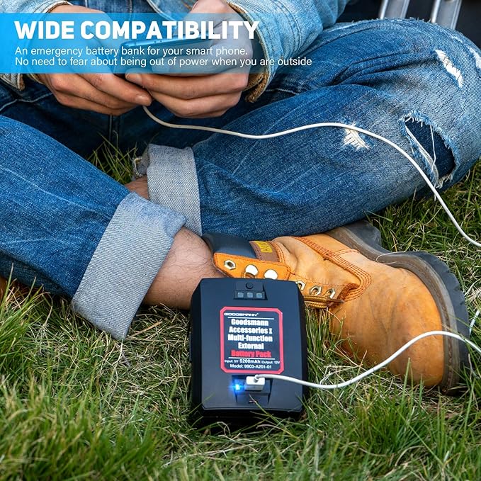 GOODSMANN Portable Battery for Rechargeable 12V Spotlights and Flashlights with USB Cable and Storage Bag A201-01