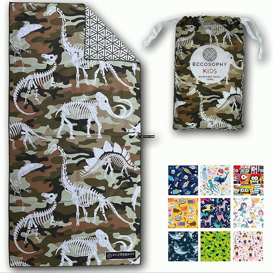 ECCOSOPHY Microfiber Kids Beach Towels & Pouch 60"x30" for Girls & Boys - Quick Dry Pool Towels - Sand Free Beach Blanket for Travel - Camping - Vacation - Toallas Playas