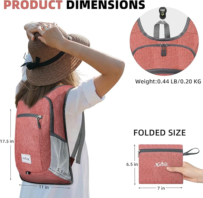 Hiking Backpack 15L Small Travel Backpack Lightweight Daypack Foldable Hiking Backpack Packable Camping Hiking Backpack for Women Men (Red)