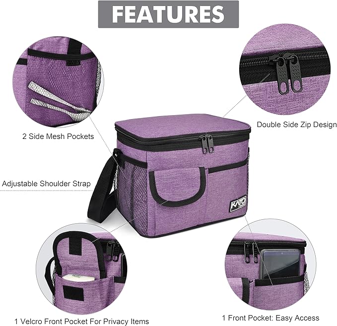 Tirrinia Insulated Lunch Box for Women Men, Leakproof Reusable Lunch Bag Containers for Adult,Working,Office,Lunch Soft Cooler Bag Tote for Picnic Hiking Beach,Purple