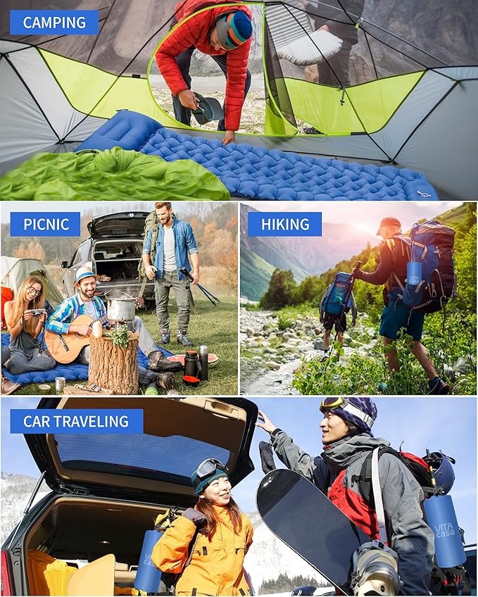 Sleeping Pad for Camping 78''X28'', Camping Sleeping Pad with Pillow Built-in Pump, Camping Air Mattress for Backpacking, Traveling Navy Blue