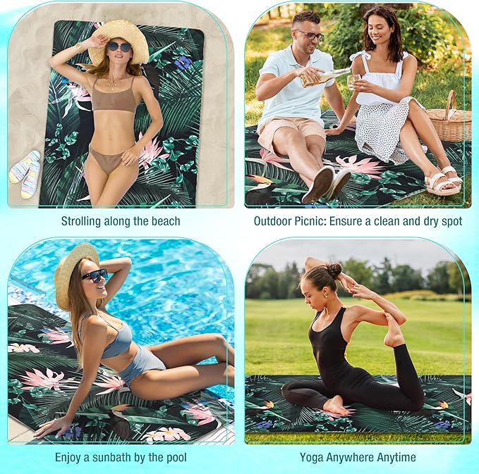 HYSEAS Lightweight Ultra-Thin Beach Towel Blanket, Oversized 63"X35", Sand Free, Quick Dry, Ideal for Swimming, Beach, Yoga, Travel, Camping, Essential Beach Accessory & Vacation Gift, Paradise Bird