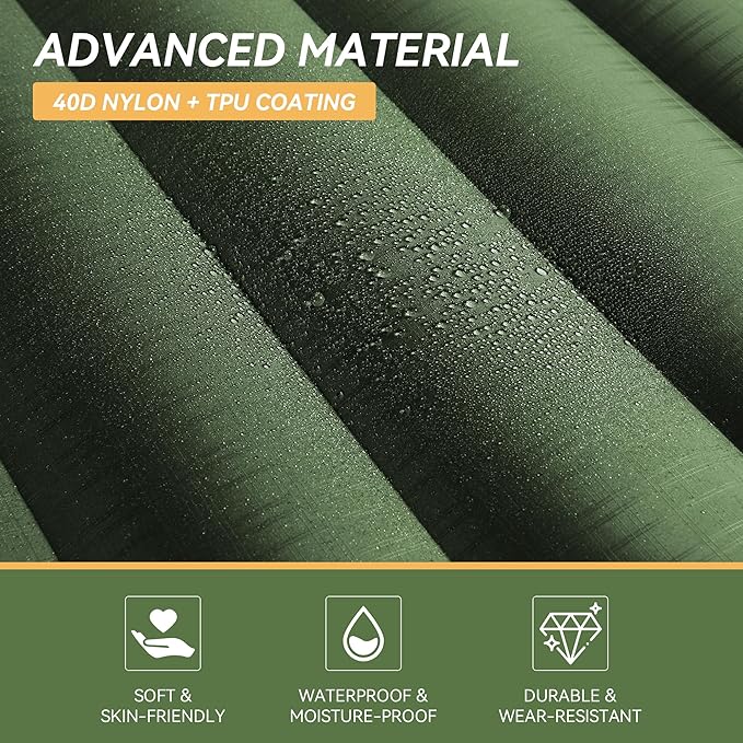 TOBTOS Inflatable Sleeping Pad for Camping with Pillow, 4" Thick Camping Mat with Built-in Foot Pump, Compact Air Mattress for Camping, Hiking, Backpacking (Green)