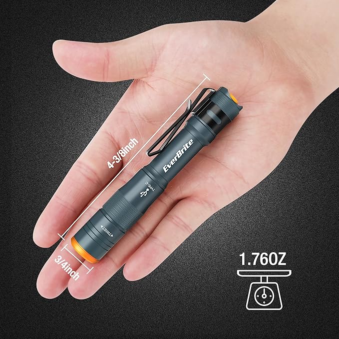 EverBrite Mini Pen Light, Rechargeable Pocket Pen Flashlight with USB C Cable, 4 Light Modes, 300 Lumens Small Flashlight with Clip for Inspection, Repair, Outdoors, Emergency, Blue