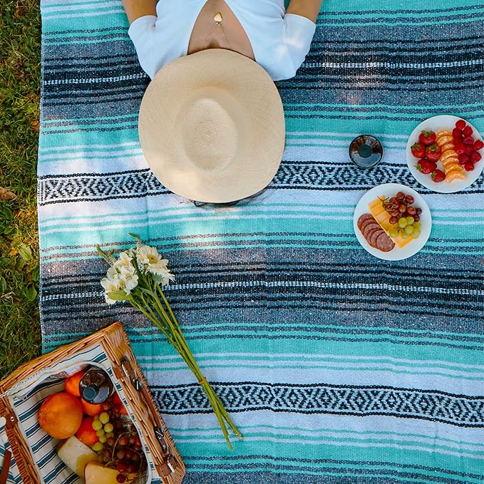 Benevolence LA Authentic Handwoven Mexican Blanket, Yoga Blanket - Perfect Outdoor Picnic Blanket, Beach Blanket, Camping Blanket, Equestrian Saddle Blanket, Serape Blanket 50x70 inches - 1 Blanket