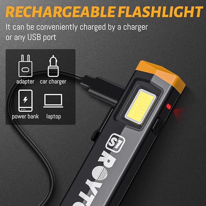 Mini Flashlight, Rechargeable Flashlights 300 Lumens Pocket EDC Flashlight with Magnetic Base Small Handheld Flashlight with Clip for Camping, Outdoor, Emergency