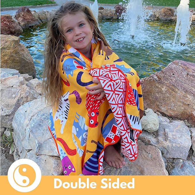 ECCOSOPHY Microfiber Kids Beach Towels & Pouch 60"x30" for Girls & Boys - Quick Dry Pool Towels - Sand Free Beach Blanket for Travel - Camping - Vacation - Toallas Playas