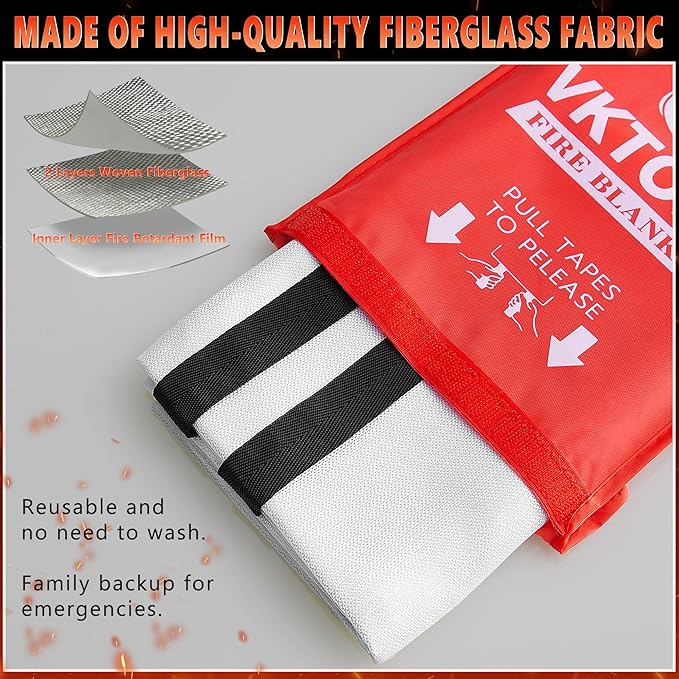 Fire Blankets Emergency for Home, Fire Blankets to Smother a Kitchen Fire, 40” x 40” Emergency Fire Blanket 6 Pack, Fiberglass Fire Blanket for Kitchen, Camping, Car, Picnic, Fireplace
