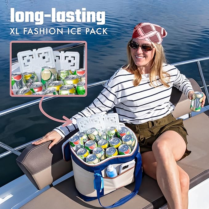 Cool Coolers Fashion Ice by Fit & Fresh, 3 Pack XL Slim Ice Packs, Unique Ice Pack Design for Womens Lunch Bag, Space Saving Reusable Ice Packs for Lunch Boxes, Cooler Ice Packs, Pearl White, 3PK