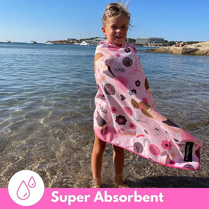ECCOSOPHY Microfiber Kids Beach Towels & Pouch 60"x30" for Girls & Boys - Quick Dry Pool Towels - Sand Free Beach Blanket for Travel - Camping - Vacation - Toallas Playas