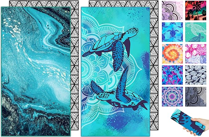 Microfiber Quick Dry Beach Towel – Lightweight Sand Free Oversized X-Large Towel Accessories Travel Must Have Swim Pool Yoga Camping Gear Summer Cruise Ship Compact Sandproof Gift Turtlelife Galaxy