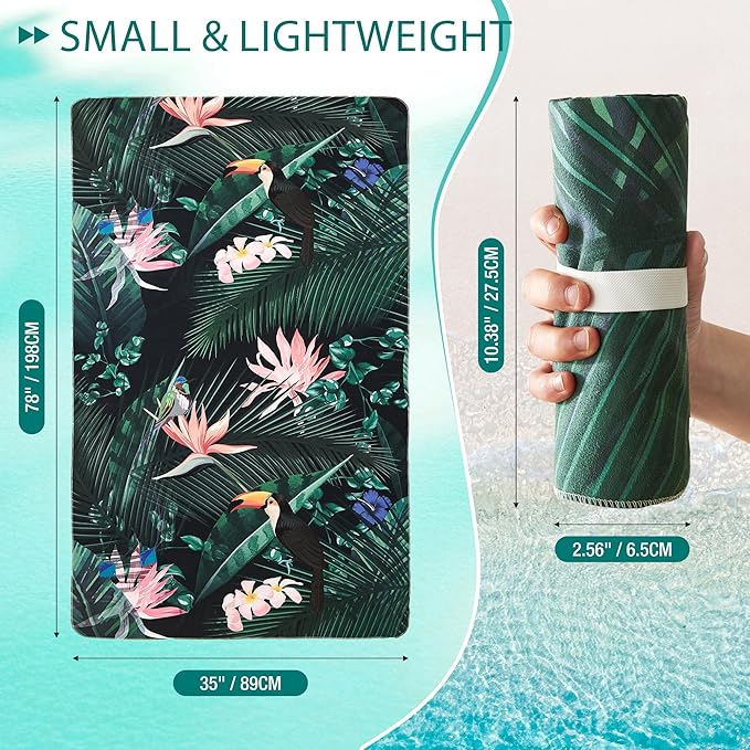 HYSEAS Lightweight Ultra-Thin Beach Towel, Oversized for Adult 78"X35", Sand Free, Quick Dry, Ideal for Swimming, Beach, Yoga, Travel, Camping, Essential Beach Accessory & Vacation Gift, Paradise Bird