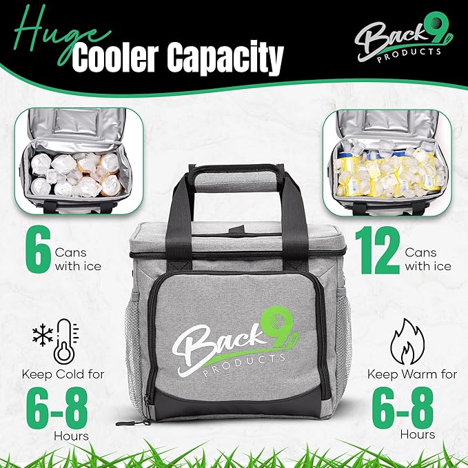 Golf Cooler Bag with Magnetic Lid – 12 Can Soft Sided Insulated Backpack Cooler for Golf Cart, Bag or Camping