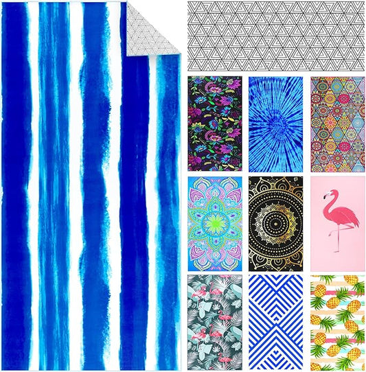 Microfiber Pool Sandproof Beach Towel Blanket - Quick Fast Dry Sand Free Proof Compact Outdoor Camping Travel Swim Micro Fiber Thin Yoga Mat Personalized Gift for Women Man Adult Blue Tie Dye Stripe