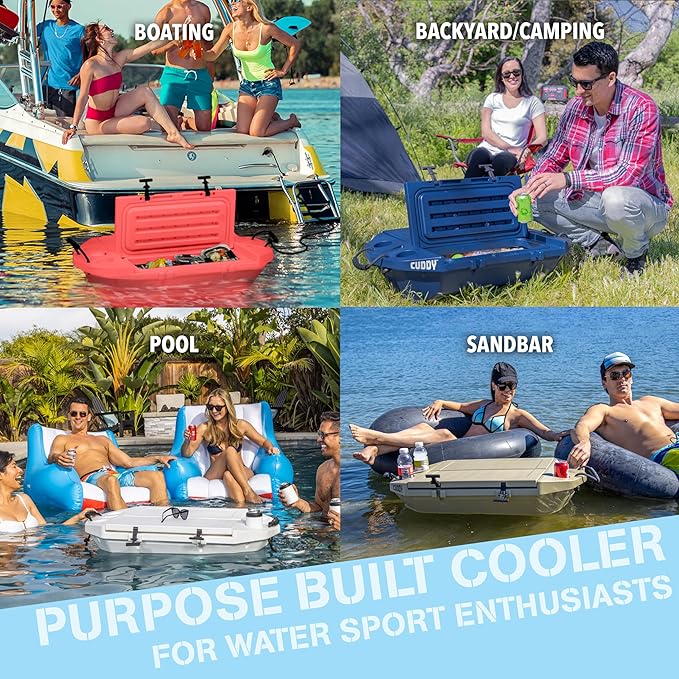 CUDDY Floating Cooler and Dry Storage Vessel for Land & Water – 40QT– Great for River, Beach, Kayak, Pool, & Lake - Multiple Color Options
