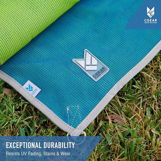 CGEAR RV Camping Mat, Sand Free Outdoor Reversible Rug for Campsite, Backyard, Patio, Deck, and Beach (Blue/Green, 8' x 14')