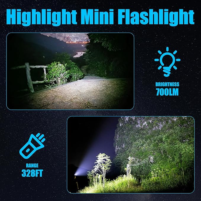 SPOMOX Mini EDC Flashlight Rechargeable with Keychain, Super Bright 700 Lumen Pocket Flashlight, Tiny LED keychain Lights with Magnetic base, USB-C Rechargeable, for Camping, Outdoors and Emergencies.