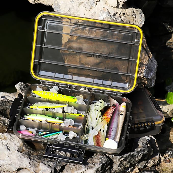 RUNCL Fishing Tackle Box, Waterproof Tray for Jigs Lures, Thicker Floating Tackle Utility Box with Adjustable Dividers, 3600/3700/Large 3700 Size