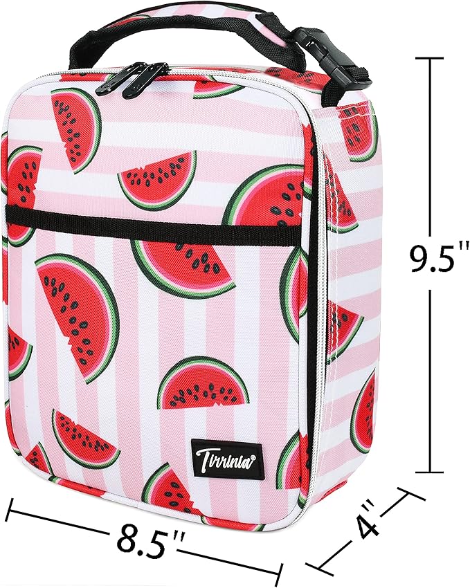 Tirrinia Small Insulated Lunch Bag for Girls, Mini Portable Reusable Thermal Lunch Box Cooler Tote, Watermelon