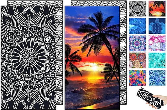 Microfiber Beach Towel–Quick Dry Lightweight Sand Free Oversized Large Towel Accessories Travel Must Swim Pool Yoga Camping Summer Cruise Ship Essentials Compact Sandproof Gift Mandala Sunset(71" 32")