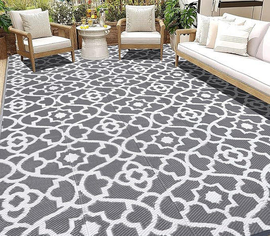 HEBE Outdoor Rug 9'x12' for Patios Waterproof Clearance Reversible Patio Mat Plastic Straw Rug RV Camping Mat Outside Area Rug Carpet for Camping RV,Porch,Deck,Balcony,Camper,Backyard