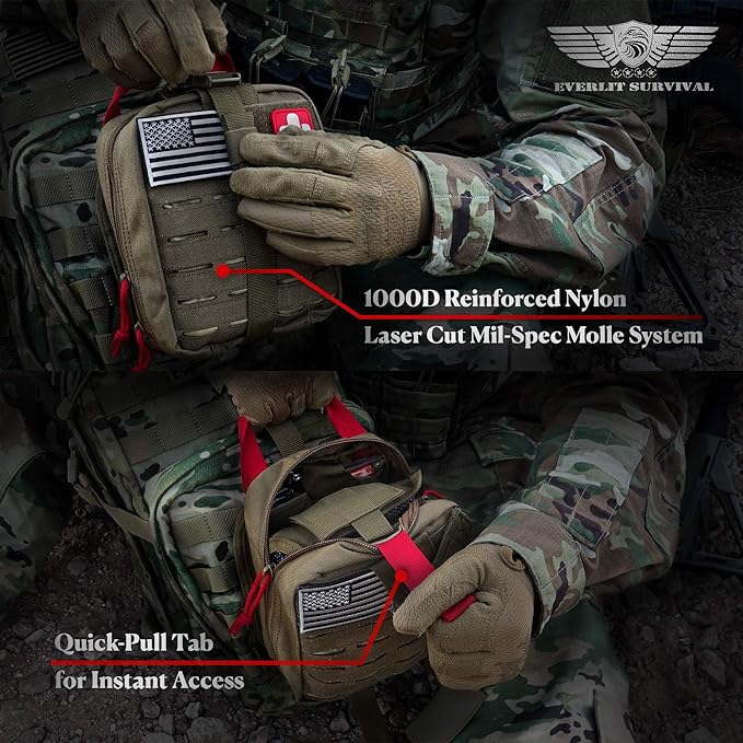 EVERLIT Advanced Emergency Trauma Kit, CAT GEN-7 Tourniquet Mil-Spec Nylon Laser Cut Pouch with 36" Splint, Military Combat Tactical IFAK for First Aid Response Bleeding Control