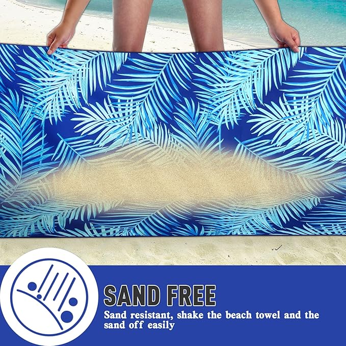 2 Pack Microfiber Beach Towel, Oversized Microfiber Pool Towel 75”x 35”, Sand-Free Beach Towel, Quick Drying Camping Towel, Super Absorbent Bath Towel Blanket, Soft Breathable and Lightweight