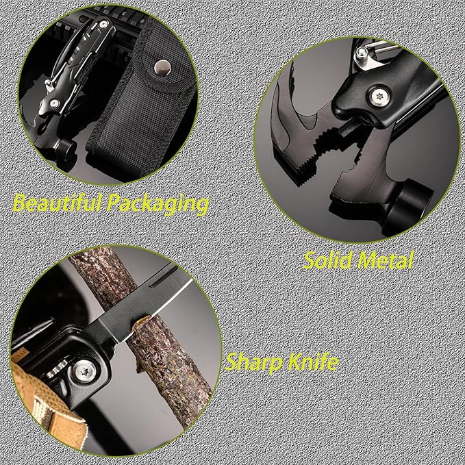 Gifts for Men 12 in 1 Hammer Multitool Pliers Bottle Opener Screwdrivers,Camping Accessories Survival Multi Tools for Hiking Outdoor for Adults Him Boyfriend Husband Grandpa Women Birthday