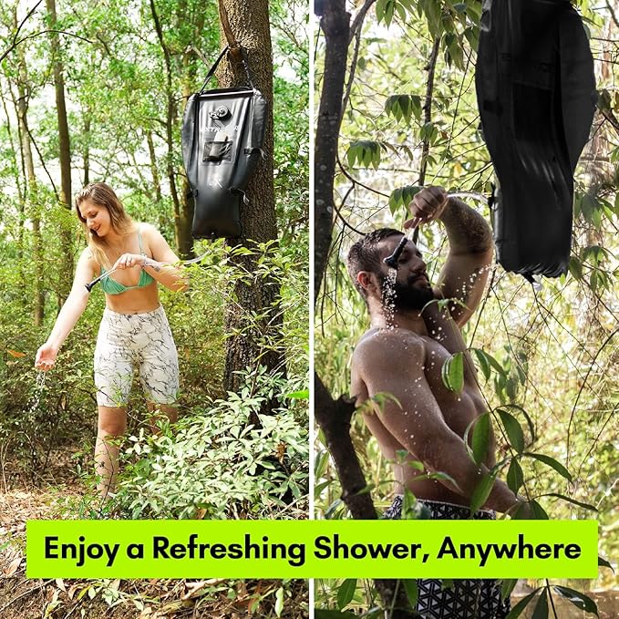 Extremus Camping Shower Bag, Camp Shower Bag, Durable, Leak-Proof Design with Thermometer, Removable Hose, and On-Off Switchable Shower Head, Portable Solar Shower for Camping