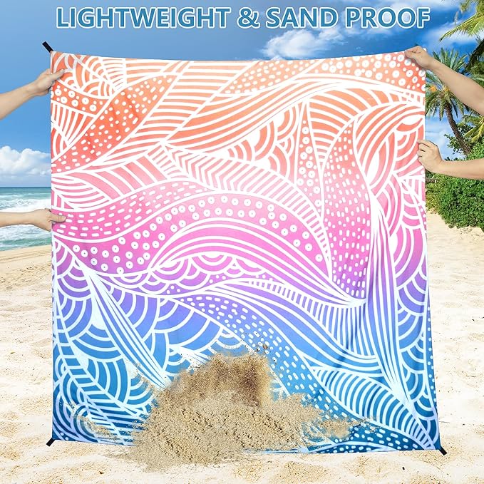 Beach Blanket Waterproof Sandproof Beach Mat 79βx 83β for 1-4 Adults Quick Drying Durable Outdoor Picnic Mat for Beach Festival Travel Camping Hiking (Gradiant-Ripple, 79"Γ83"(4 Person))